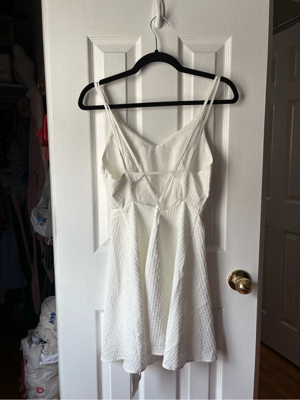 Commense White Textured V-Neck Mini Dress